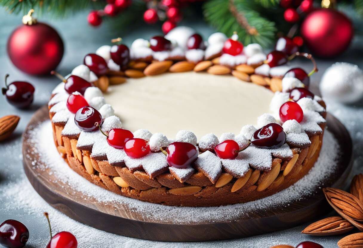 Recette de couronne de Noël : cake aux amandes et cerises