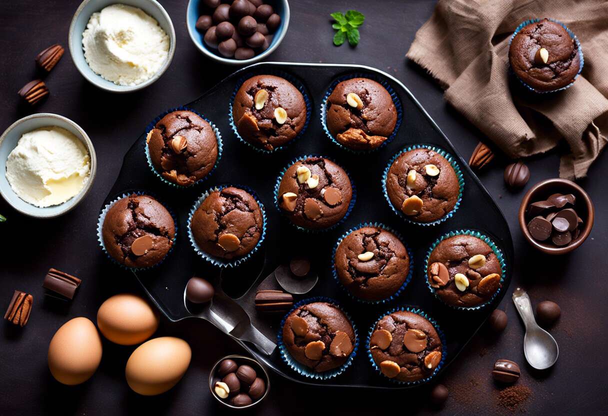 Recette facile de muffins au chocolat et noisettes : moelleux et gourmands