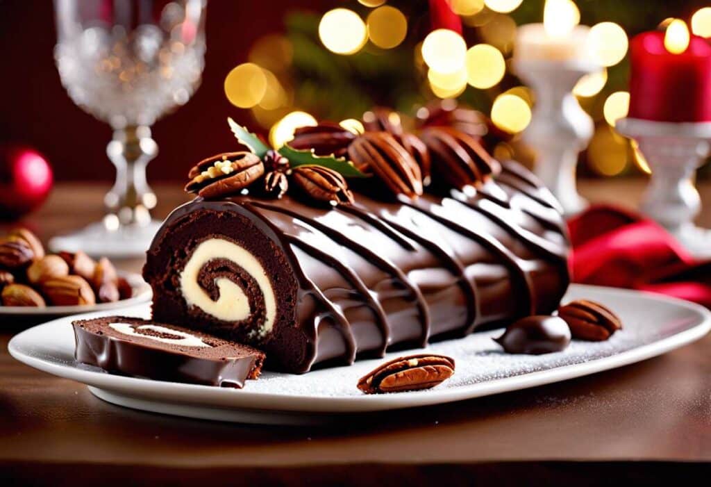 Bûche de Noël au chocolat et noix de pécan : recette festive et gourmande