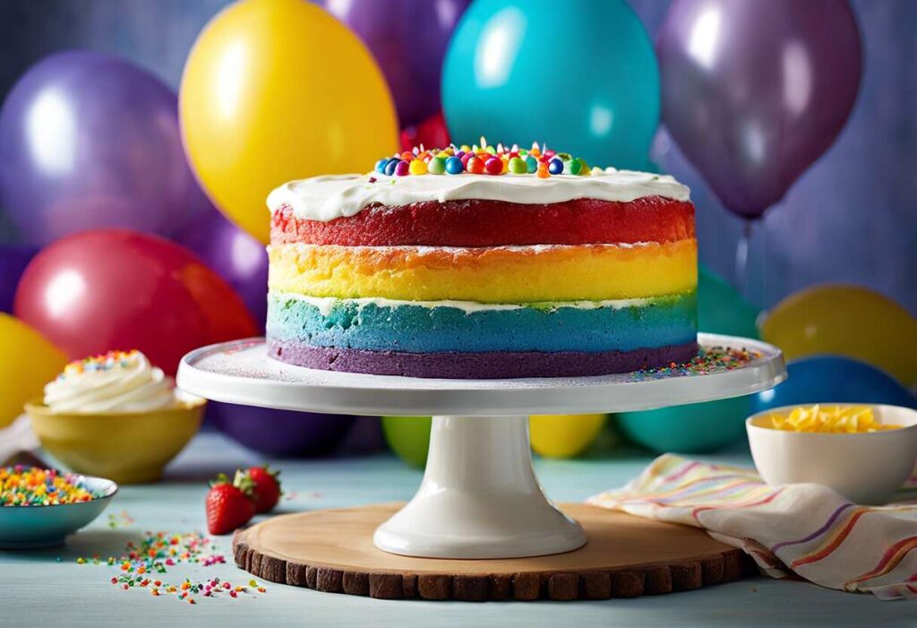 Recette facile rapide gâteau d’anniversaire arc-en-ciel